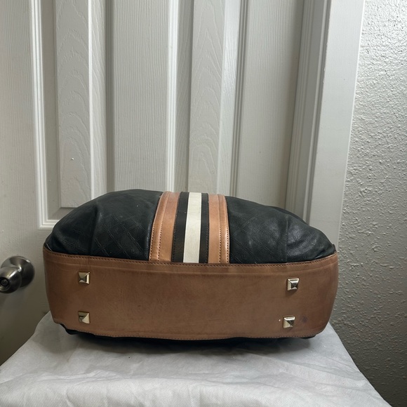 L.A.M.B. Y2K Vintage Black Leather Tan White Stripe Shoulder Bag - Picture 12 of 12